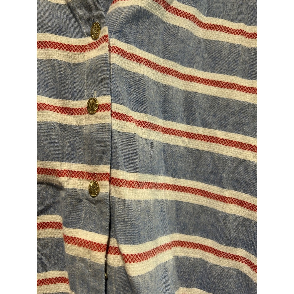 Anne Klein Womens XL Blue Red White Striped Button Front 3/4 Tie Sleeve Blouse - Picture 3 of 6